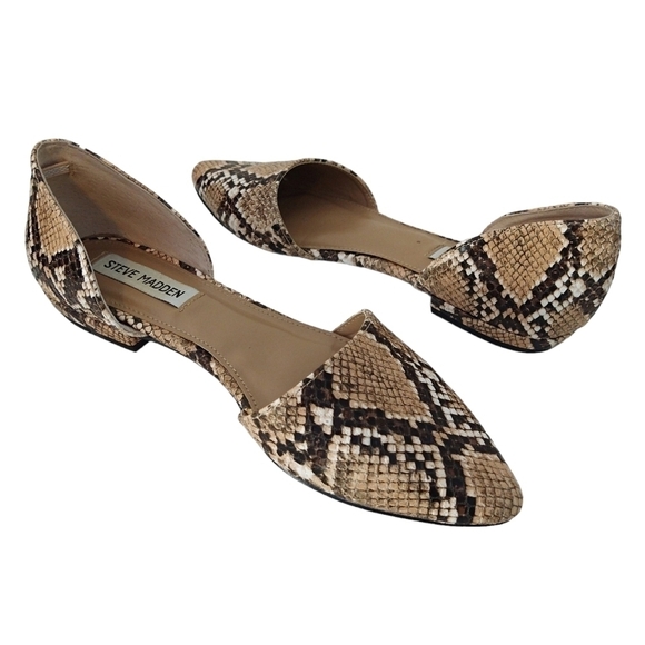 Steve Madden Genius Brown Tan Snakeskin Print D'Orsay Flats Modern - Picture 2 of 8